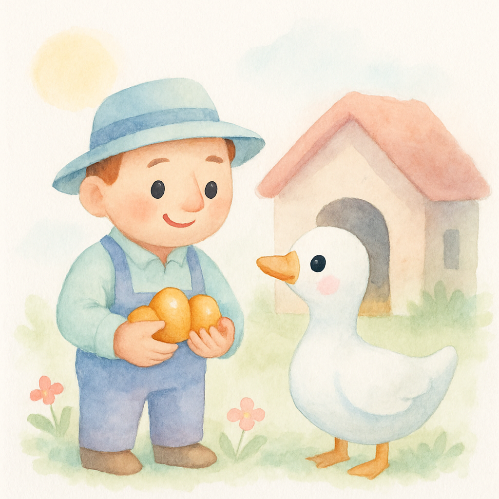 농부가 매일 황금알을 받아 부자가 된 장면